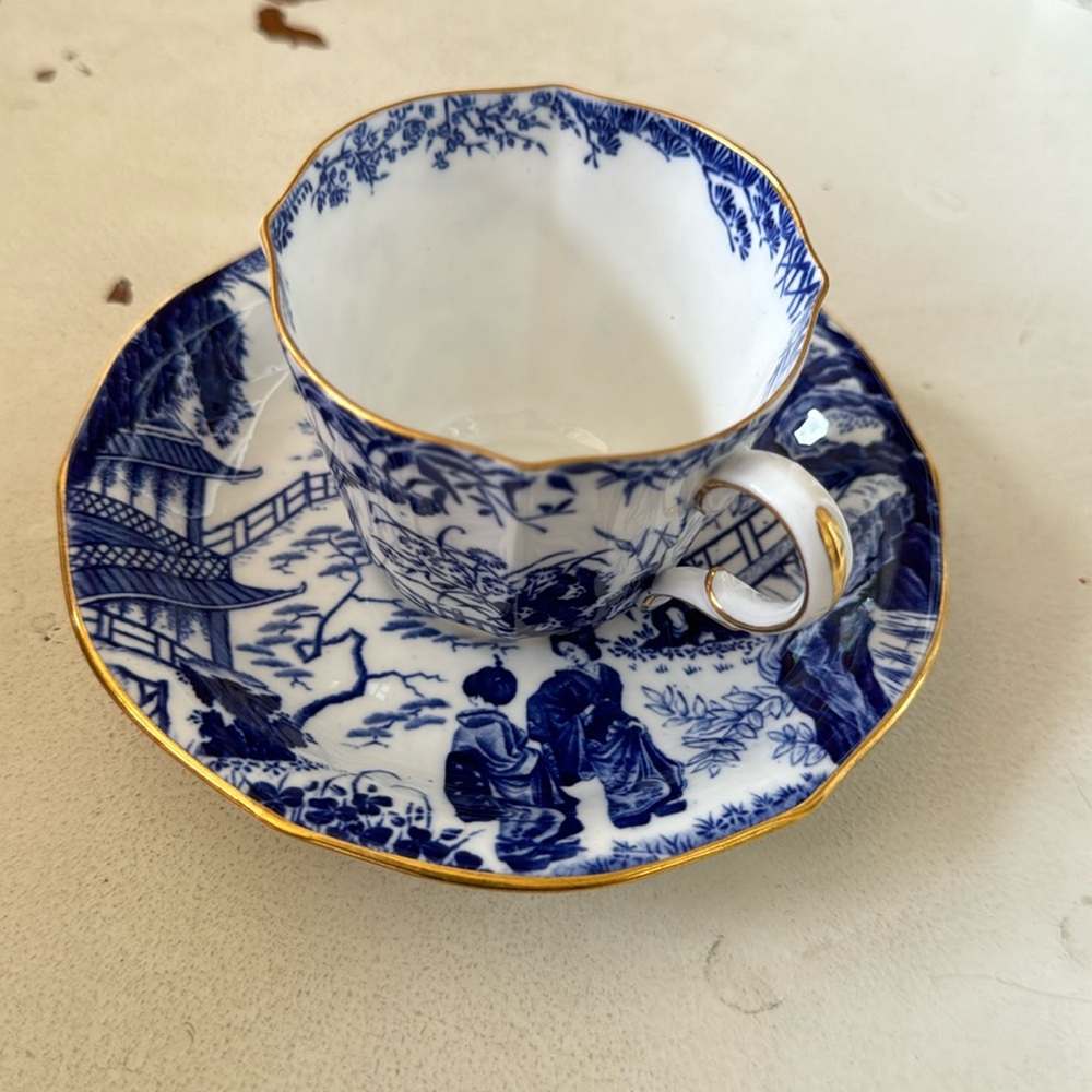 Antique Royal Crown Derby Cup and Saucer Mikado Pattern   Dover Shape